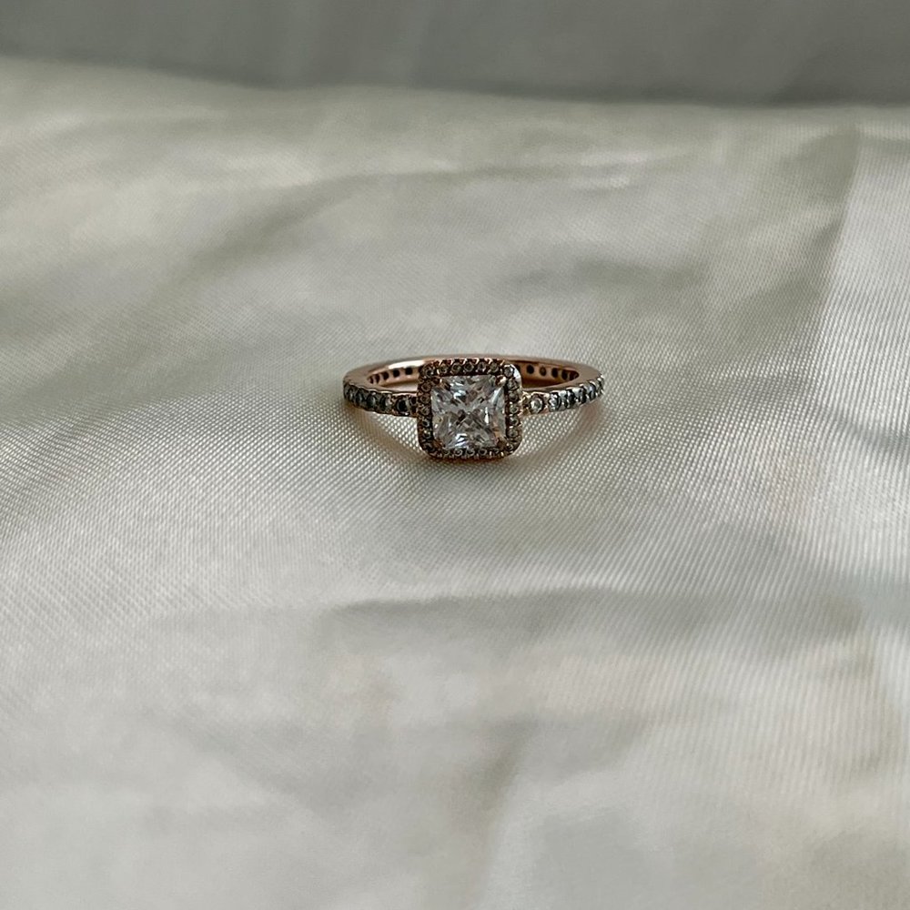 Pandora Square Sparkle Halo Ring In Rose-Gold